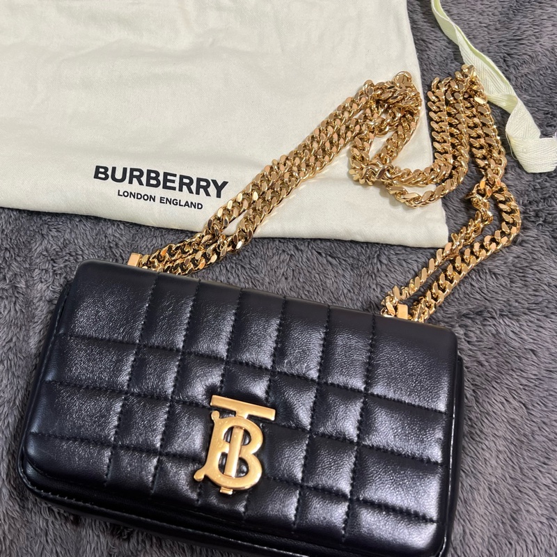 BURBERRY 巴寶莉 Mini Lola 金屬LOGO格紋車線小羊皮迷你翻蓋斜背包-14