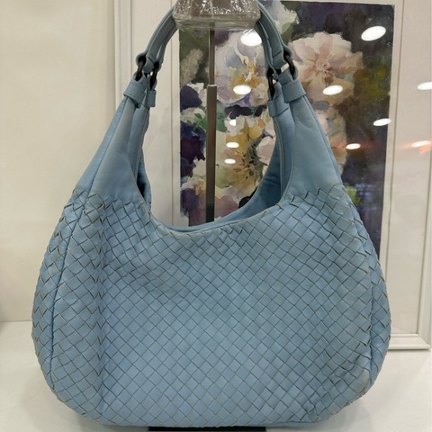 BV 葆蝶家/Bottega Veneta 淺藍色經典編織Hobo包 餃子包