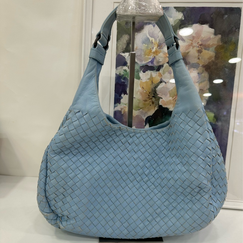 BV 葆蝶家/Bottega Veneta 淺藍色經典編織Hobo包 餃子包-1