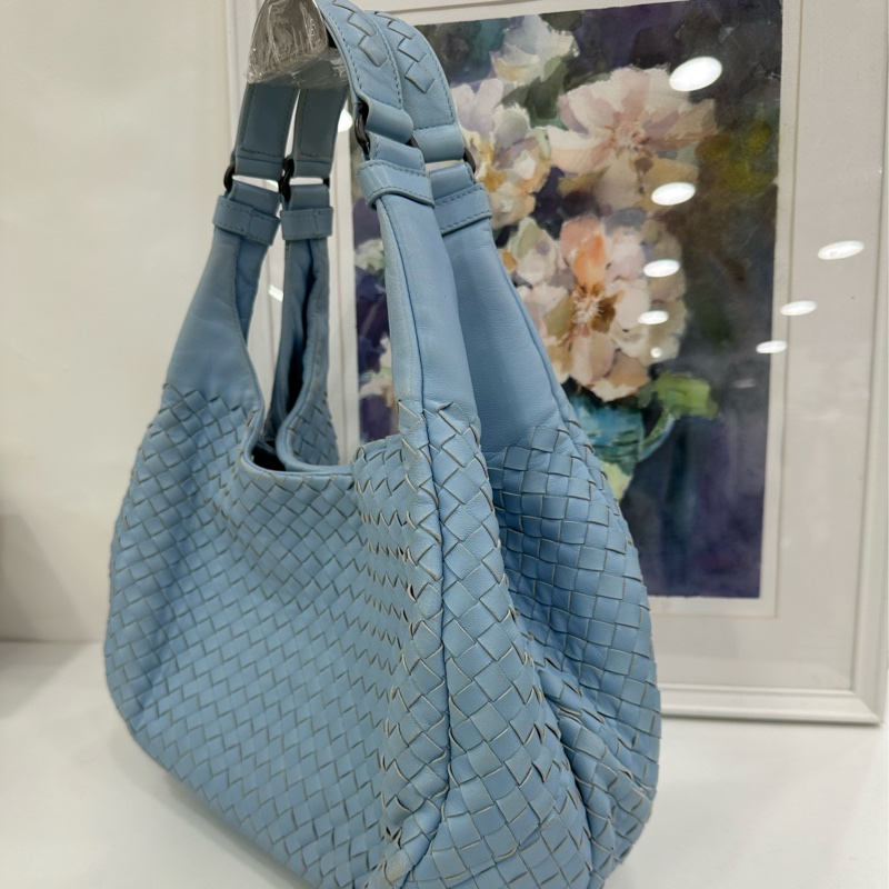 BV 葆蝶家/Bottega Veneta 淺藍色經典編織Hobo包 餃子包-2