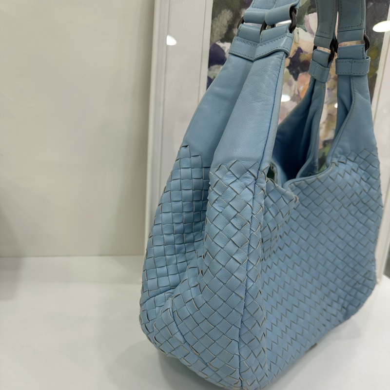 BV 葆蝶家/Bottega Veneta 淺藍色經典編織Hobo包 餃子包-3