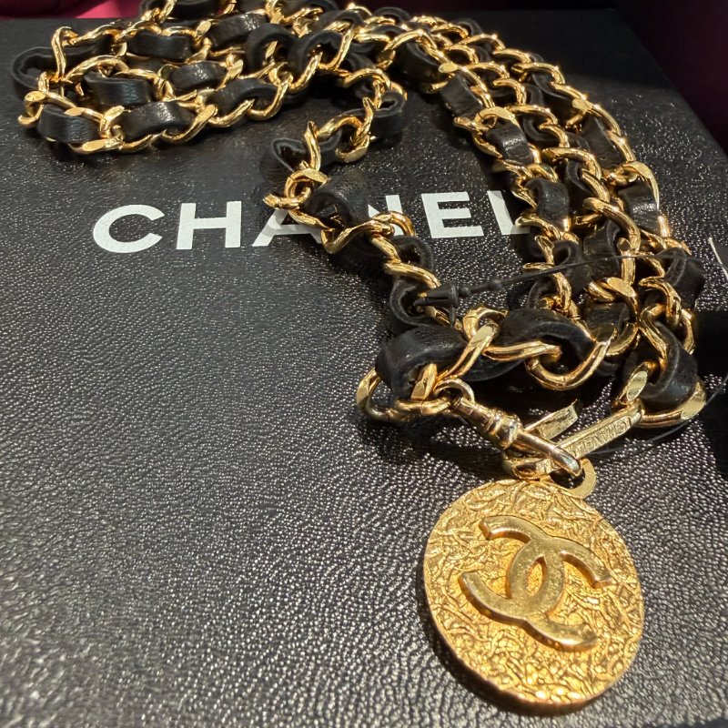CHANEL 皮穿鏈金幣腰鏈-0
