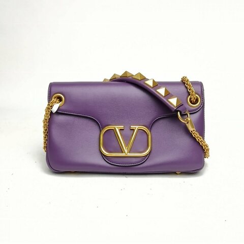 VALENTINO 紫色羊皮金扣VLogo單肩斜跨包肩背包