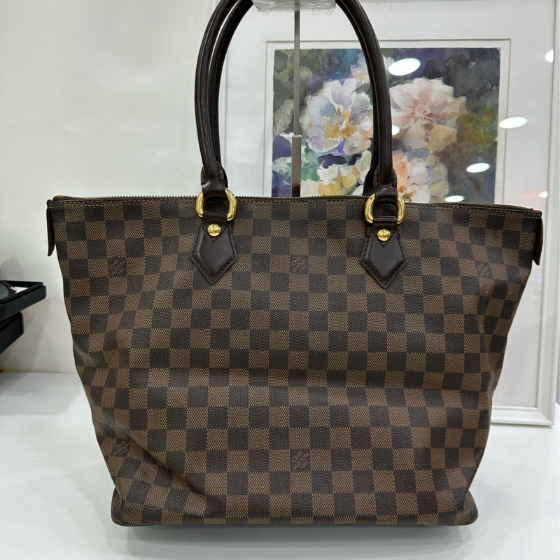 LV 路易威登棋盤格Saleya手提包 棕色經典款 金色五金 尺寸44*33-1