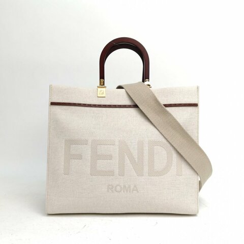 FENDI Sunshine陽光購物手提袋中號淺灰色帆布肩背包