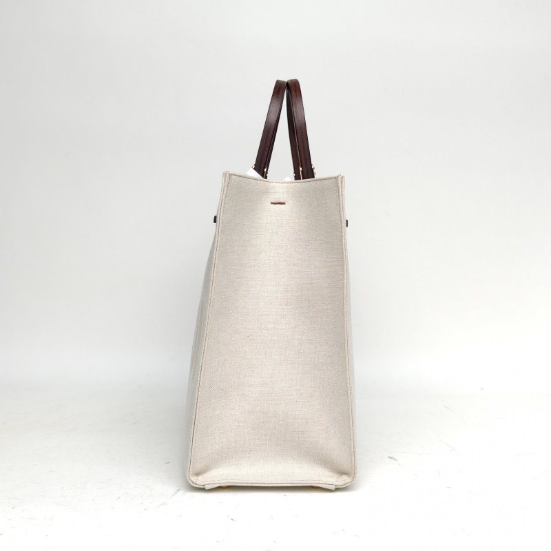 FENDI Sunshine陽光購物手提袋中號淺灰色帆布肩背包-1