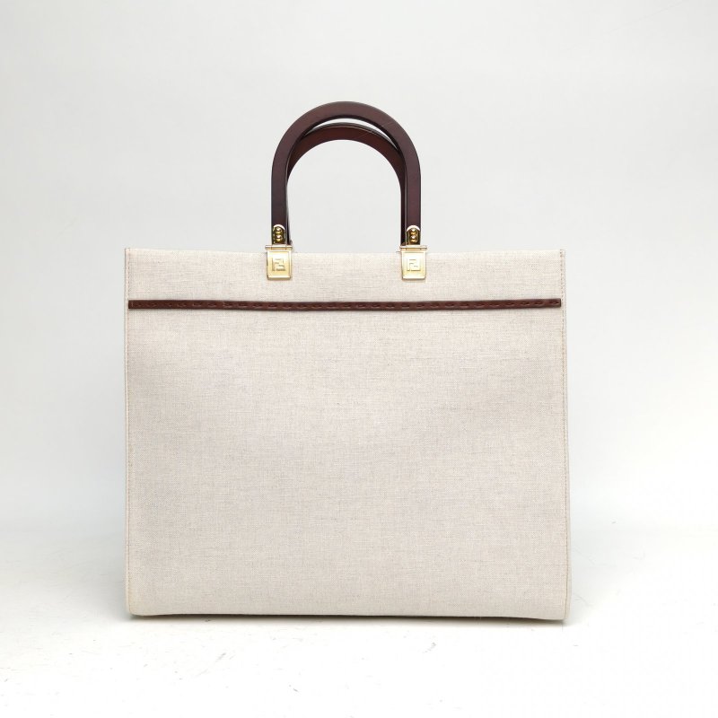 FENDI Sunshine陽光購物手提袋中號淺灰色帆布肩背包-2
