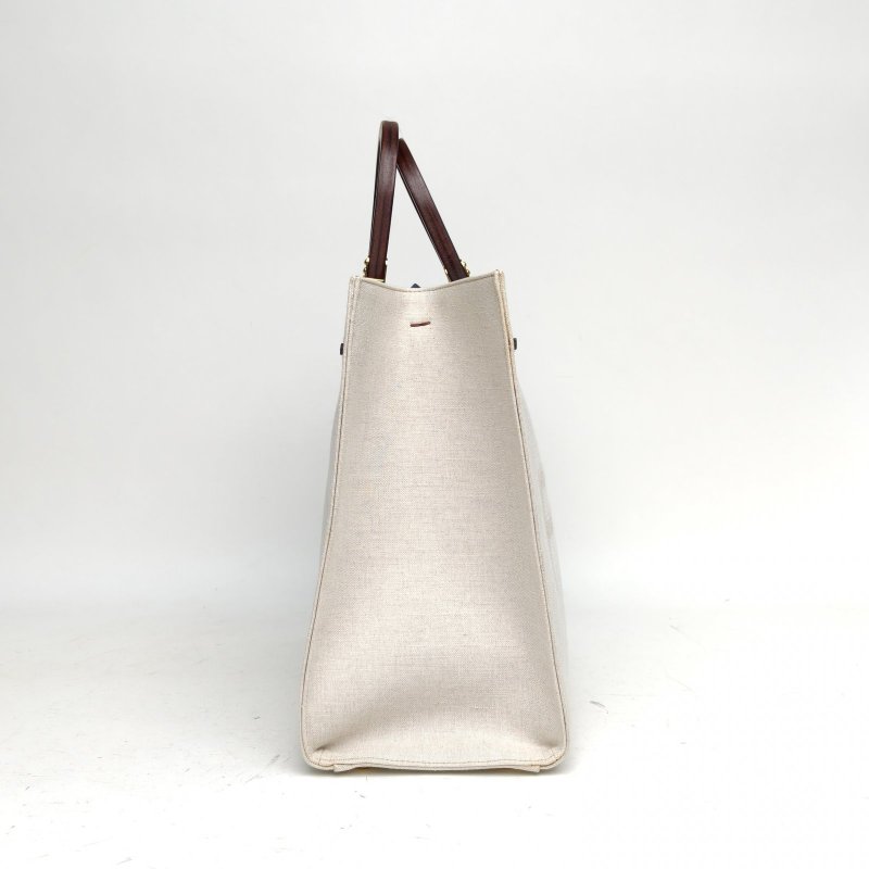 FENDI Sunshine陽光購物手提袋中號淺灰色帆布肩背包-3