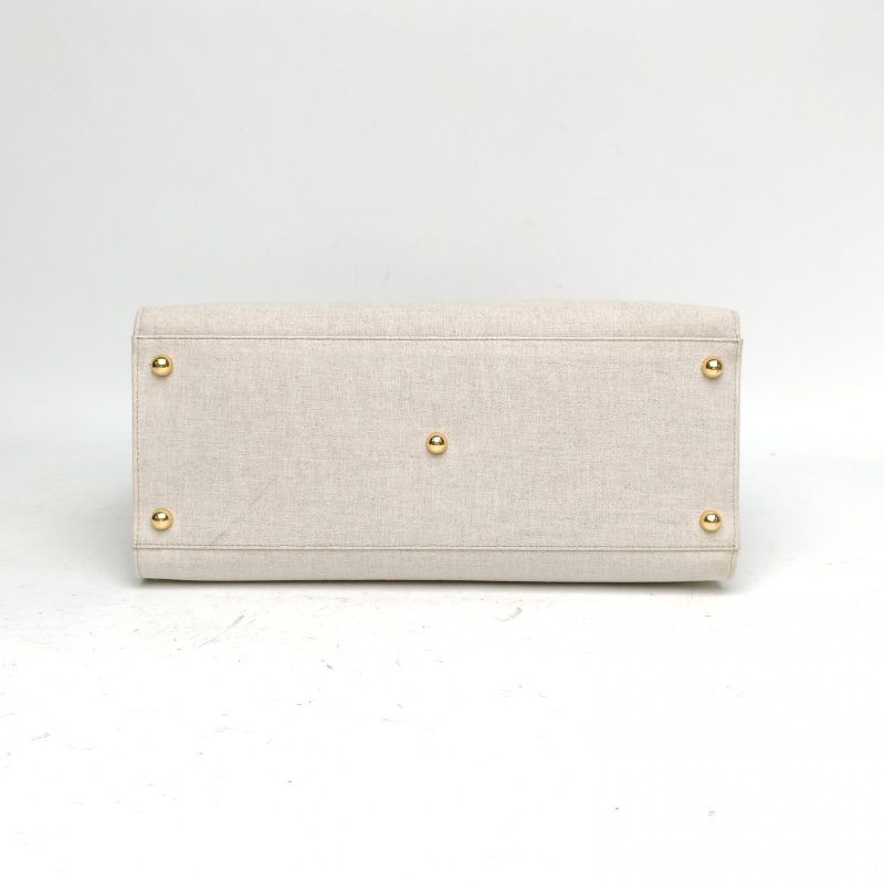 FENDI Sunshine陽光購物手提袋中號淺灰色帆布肩背包-4