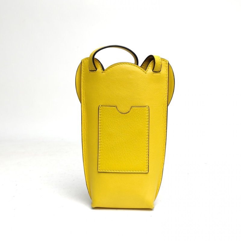 LOEWE ElephantPocketLogo小象手機包黃色牛皮銀扣肩背包-2