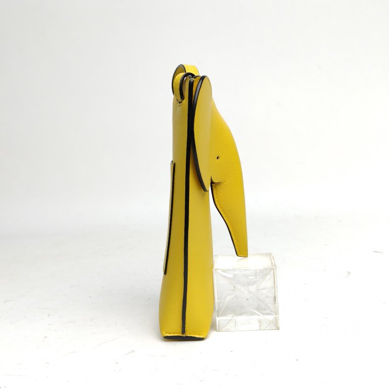 LOEWE ElephantPocketLogo小象手機包黃色牛皮銀扣肩背包-3