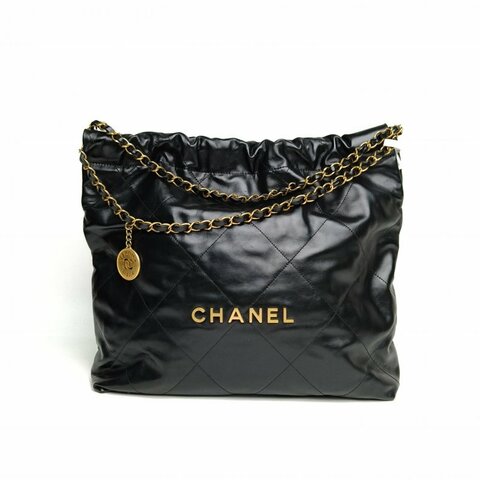 CHANEL 22BagTote托特包中號35黑色牛皮晶片開金扣肩背包