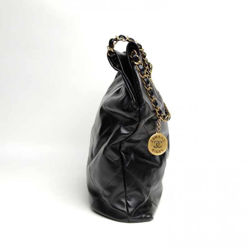 CHANEL 22BagTote托特包中號35黑色牛皮晶片開金扣肩背包-3