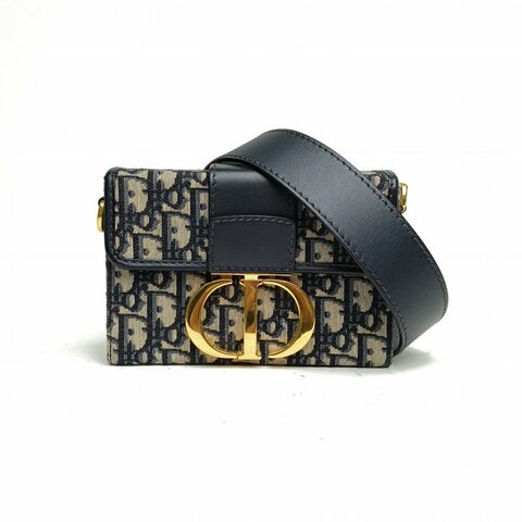 DIOR 30Montaigne蒙田Box藍色帆布金扣2021Oblique印花肩背包