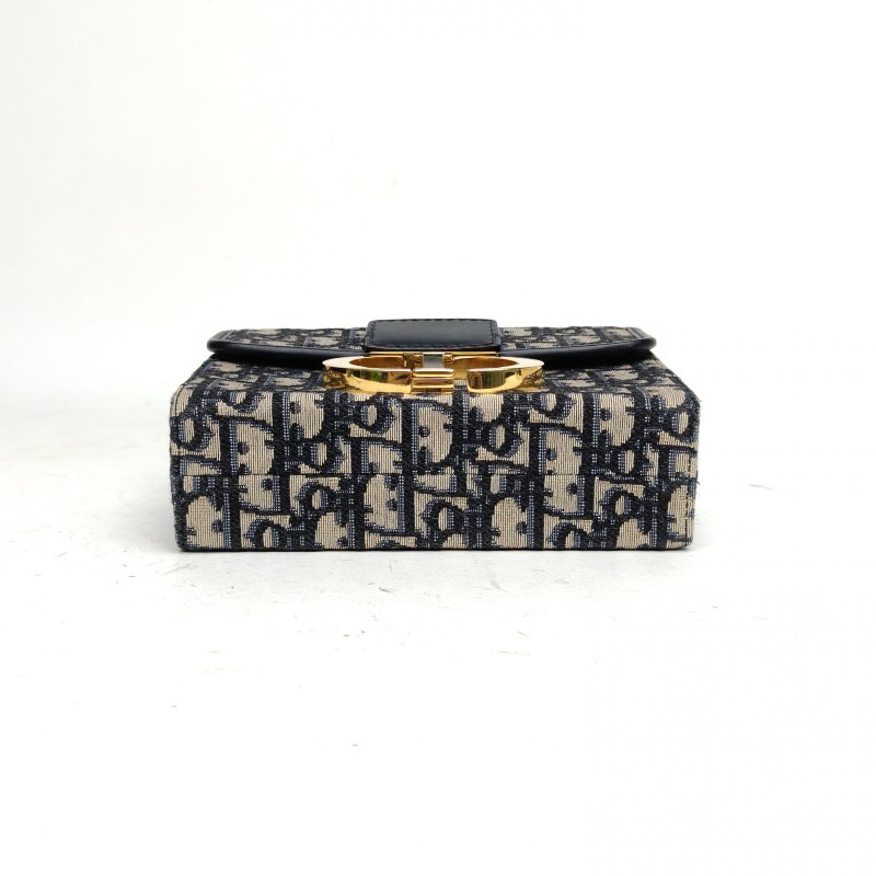 DIOR 30Montaigne蒙田Box藍色帆布金扣2021Oblique印花肩背包-4