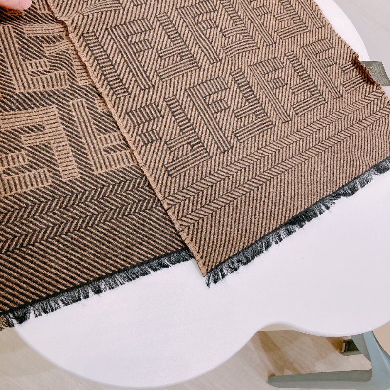 TW4815	Fendi 芬迪FF字經典圍巾 FF Monogram 180 x 35cm Wool And Silk Scarf Brown-2