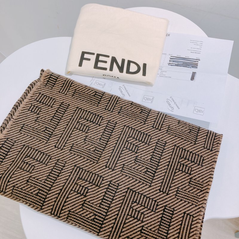 TW4815	Fendi 芬迪FF字經典圍巾 FF Monogram 180 x 35cm Wool And Silk Scarf Brown-6