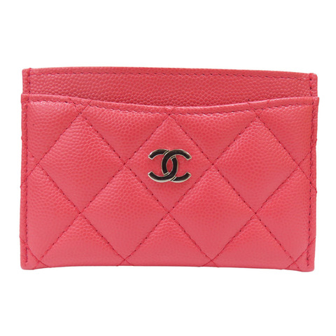 橘紅色 菱格紋 荔枝牛皮 名片夾【CHANEL 香奈兒】