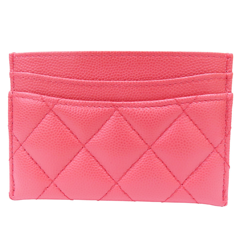 橘紅色 菱格紋 荔枝牛皮 名片夾【CHANEL 香奈兒】-1