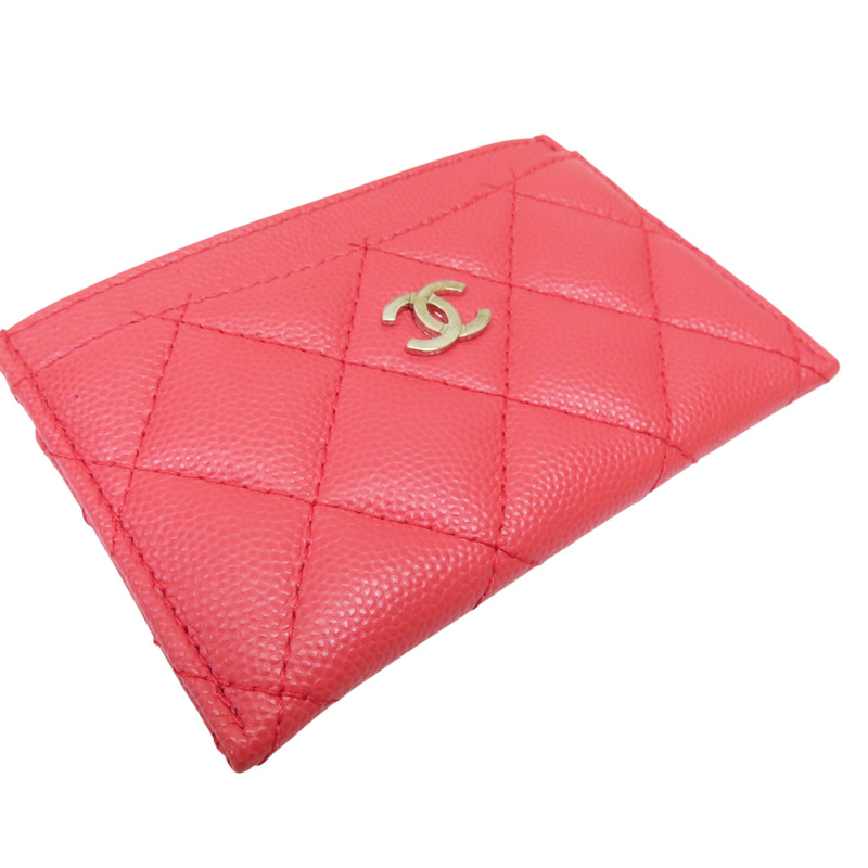橘紅色 菱格紋 荔枝牛皮 名片夾【CHANEL 香奈兒】-2