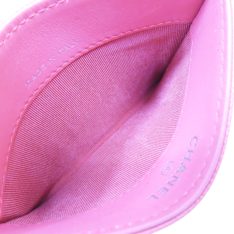 橘紅色 菱格紋 荔枝牛皮 名片夾【CHANEL 香奈兒】-5