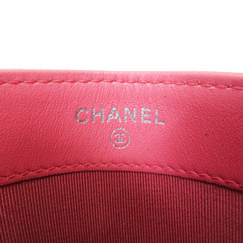 橘紅色 菱格紋 荔枝牛皮 名片夾【CHANEL 香奈兒】-6