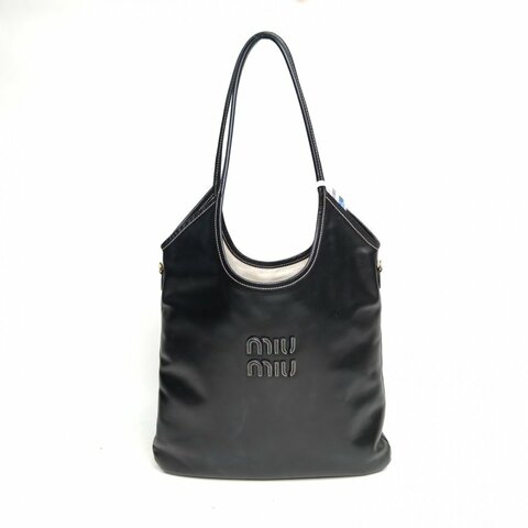 MIU MIU IVYTote托特包35黑色牛皮金扣肩背包