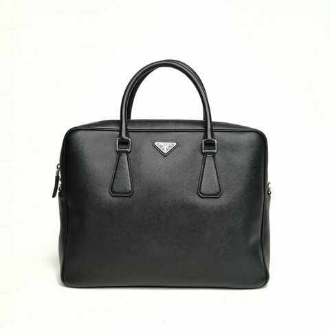 PRADA 黑色牛皮銀扣手提包肩背包