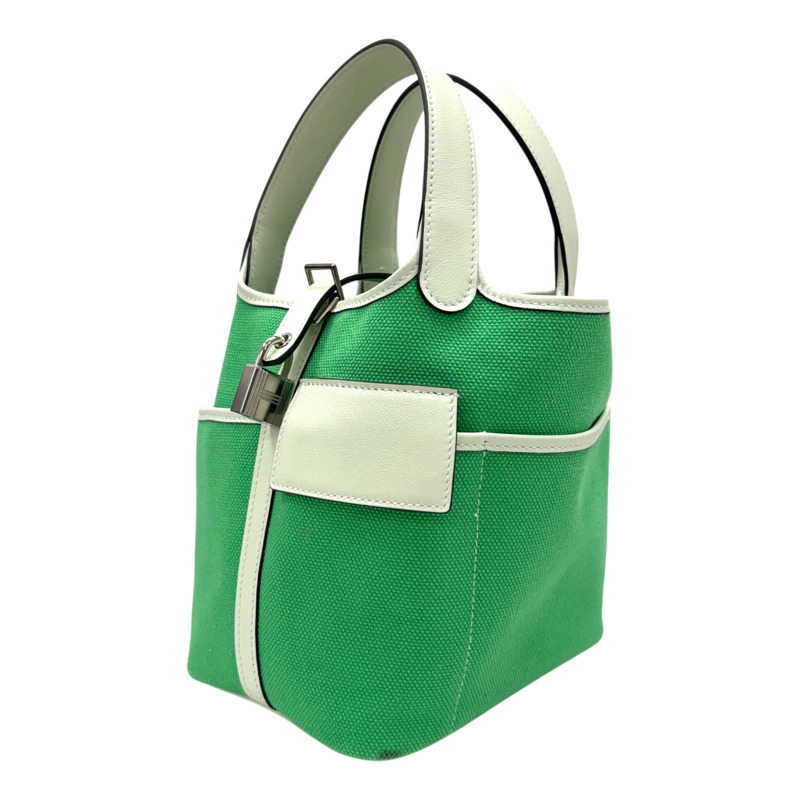 綠色 VERT COMICS Toile 帆布 Swift Picotin Lock Cargo PM 手提包 B刻 【HERMES 愛馬仕】-1