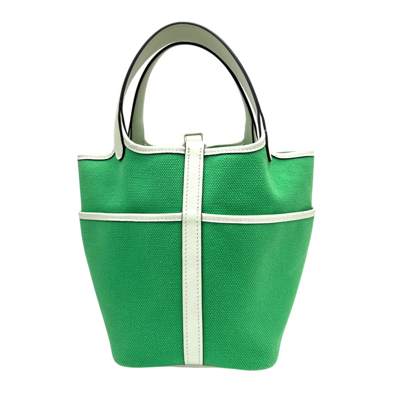 綠色 VERT COMICS Toile 帆布 Swift Picotin Lock Cargo PM 手提包 B刻 【HERMES 愛馬仕】-2