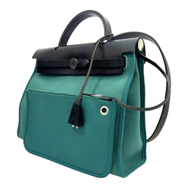 綠色 VERT VERONE Toile calf 帆布 Herbag Zip 31 肩背包 A刻 銀和 【HERMES 愛馬仕】 H079092CC-1