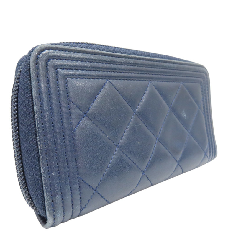 藍色 羊皮 Boy 拉鍊中夾 銀釦 (無卡)【CHANEL 香奈兒】-1