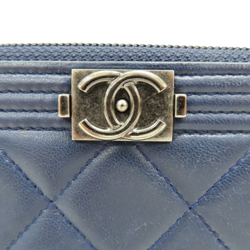 藍色 羊皮 Boy 拉鍊中夾 銀釦 (無卡)【CHANEL 香奈兒】-4