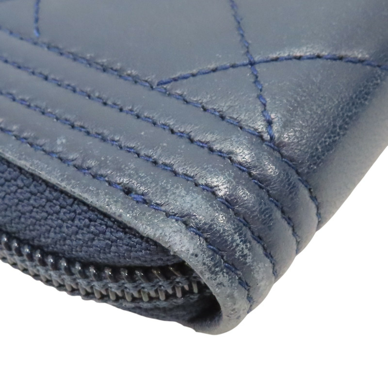 藍色 羊皮 Boy 拉鍊中夾 銀釦 (無卡)【CHANEL 香奈兒】-7