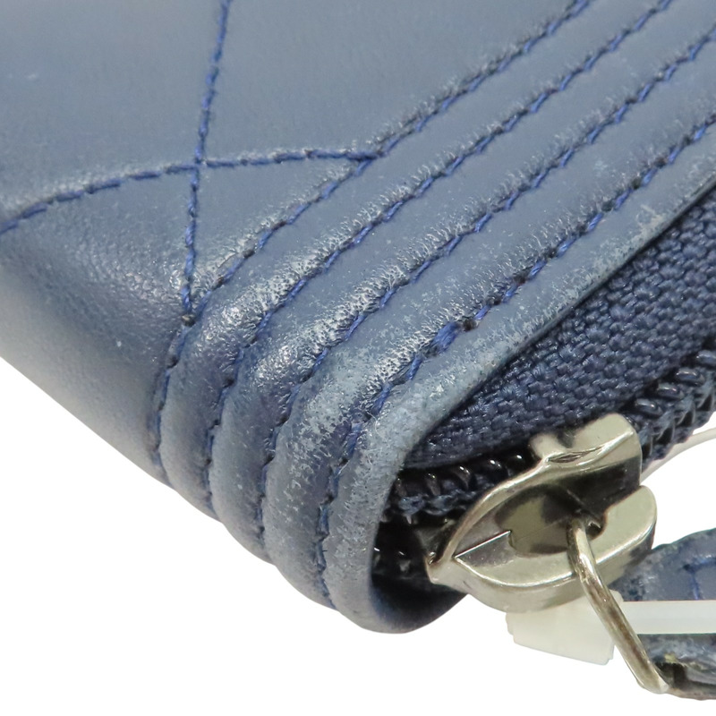 藍色 羊皮 Boy 拉鍊中夾 銀釦 (無卡)【CHANEL 香奈兒】-8