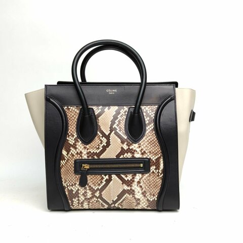 CELINE Luggage笑臉包Mini30拼色牛皮/蛇皮肩背包