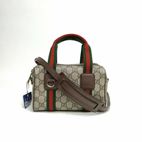 GUCCI 老花PVC金扣Ophidia波士頓mini手提斜挎包肩背包