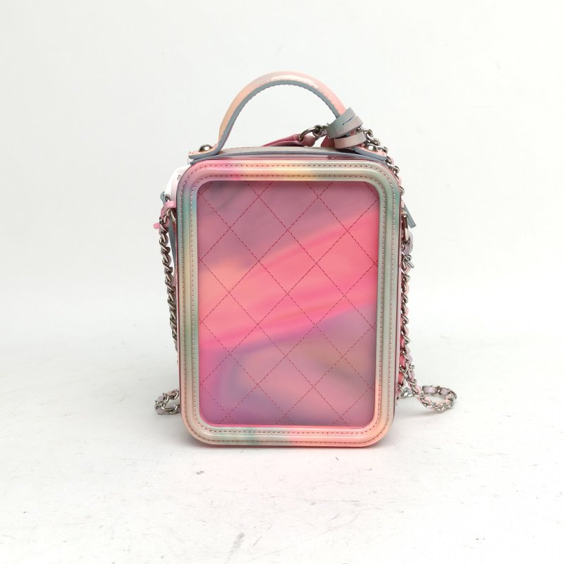 CHANEL VanityCase相機包豎版配手柄粉色PVC29開銀扣肩背包-2