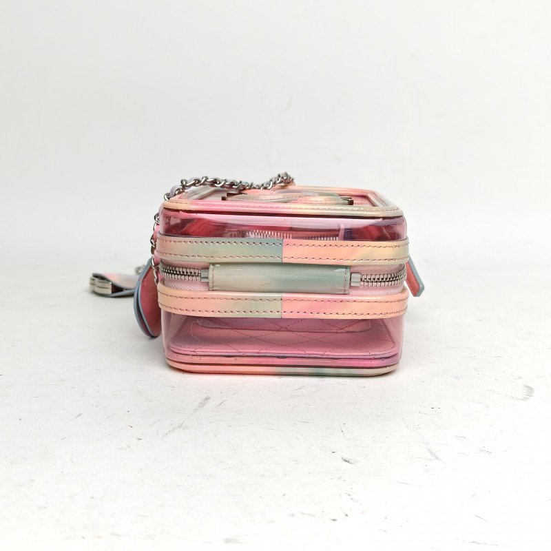 CHANEL VanityCase相機包豎版配手柄粉色PVC29開銀扣肩背包-4
