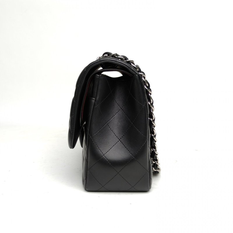 CHANEL CF口蓋包JUMBO30黑色羊皮18開銀扣肩背包-1