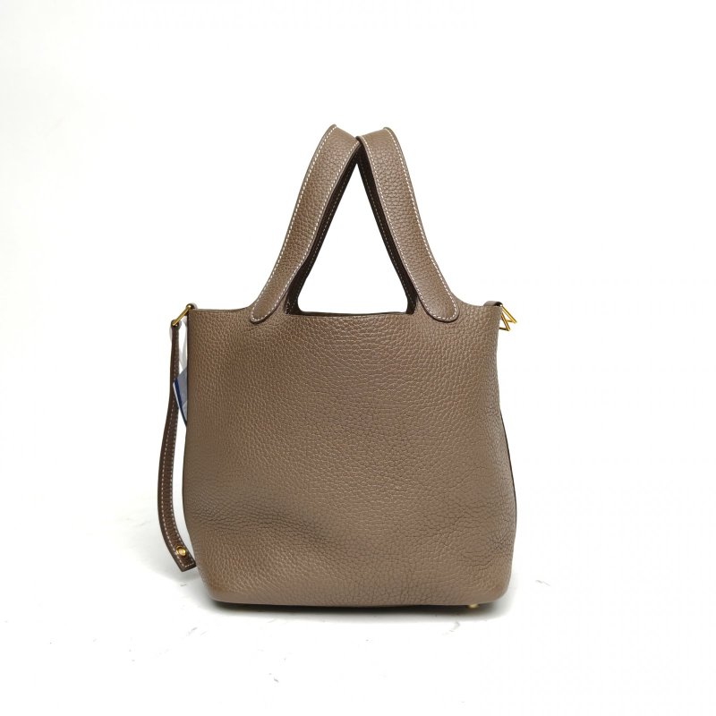 HERMES Picotin18菜籃子18大象灰TC皮Y刻金扣肩背包-3