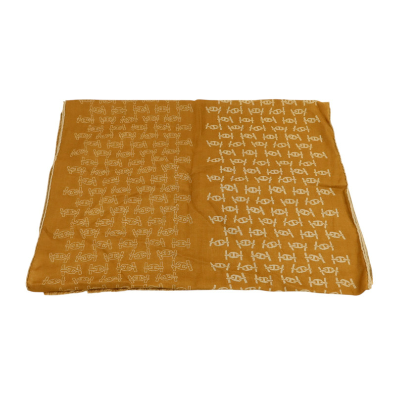 HERMES 羊絨/絲質Maillons Rythmes Scarf 60x180cm絲巾Tabac/Sable-1