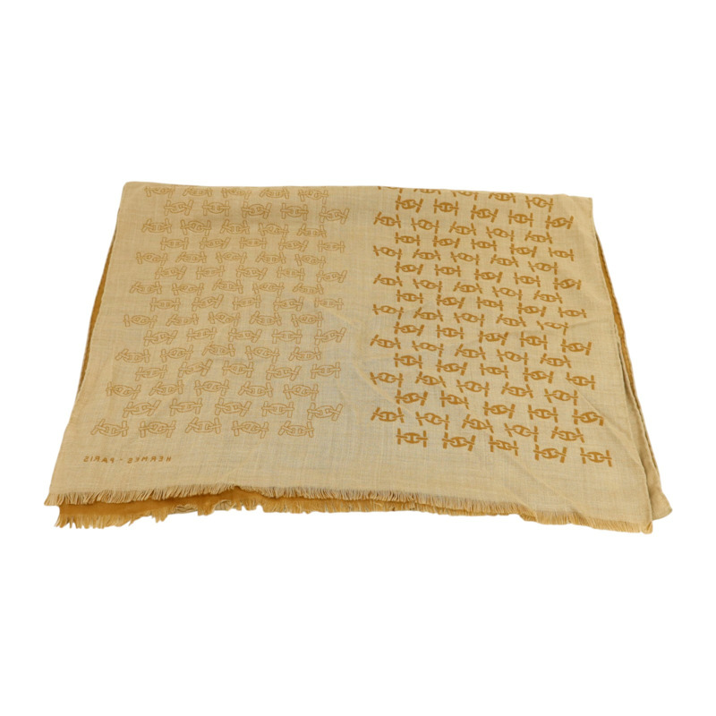 HERMES 羊絨/絲質Maillons Rythmes Scarf 60x180cm絲巾Tabac/Sable-2