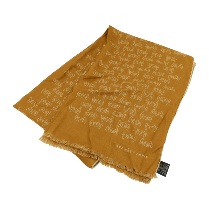 HERMES 羊絨/絲質Maillons Rythmes Scarf 60x180cm絲巾Tabac/Sable-4