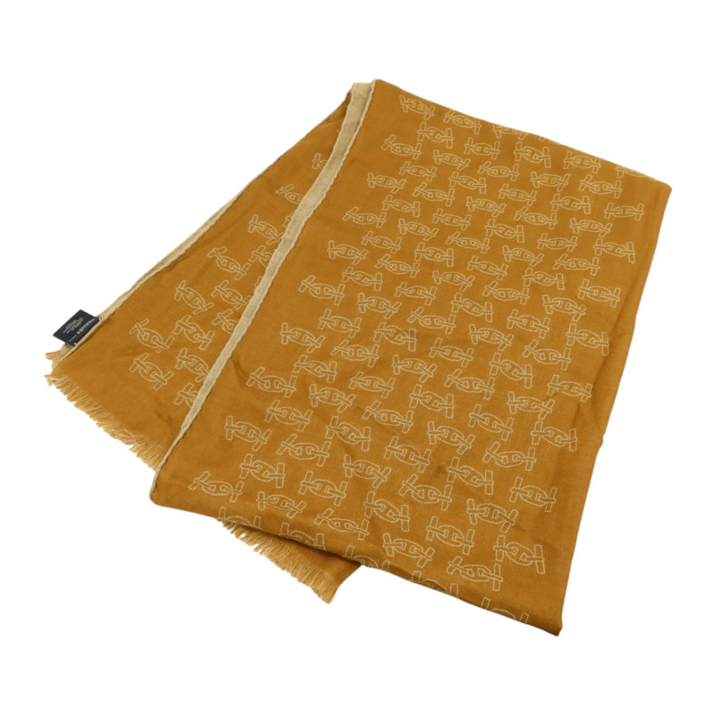 HERMES 羊絨/絲質Maillons Rythmes Scarf 60x180cm絲巾Tabac/Sable-5