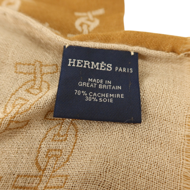 HERMES 羊絨/絲質Maillons Rythmes Scarf 60x180cm絲巾Tabac/Sable-6