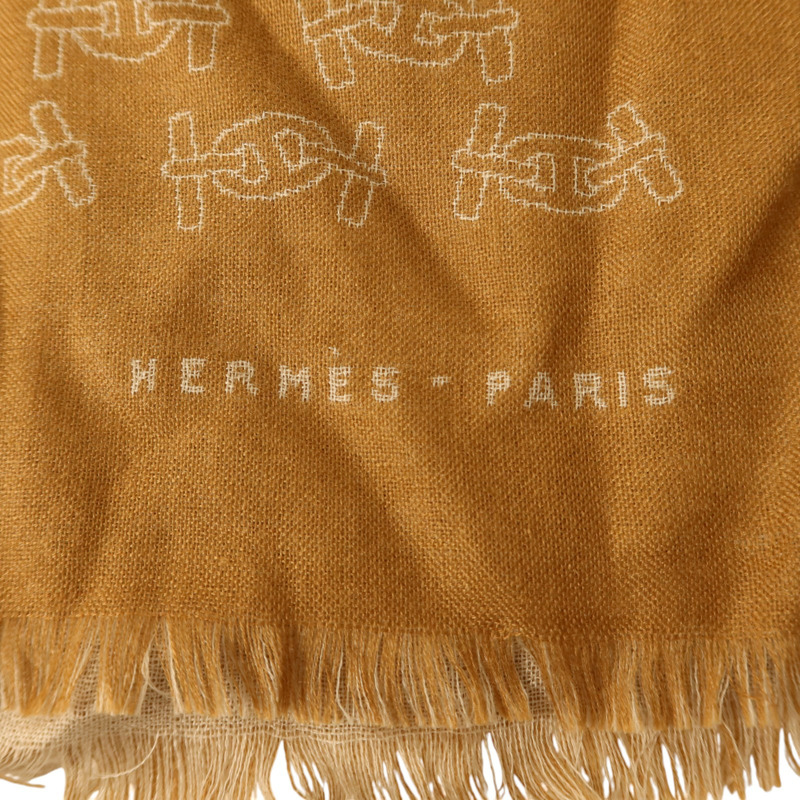 HERMES 羊絨/絲質Maillons Rythmes Scarf 60x180cm絲巾Tabac/Sable-8