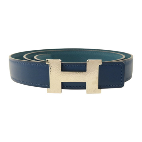HERMES Epsom皮革/Swift皮革Reversible H Belt銀扣皮帶