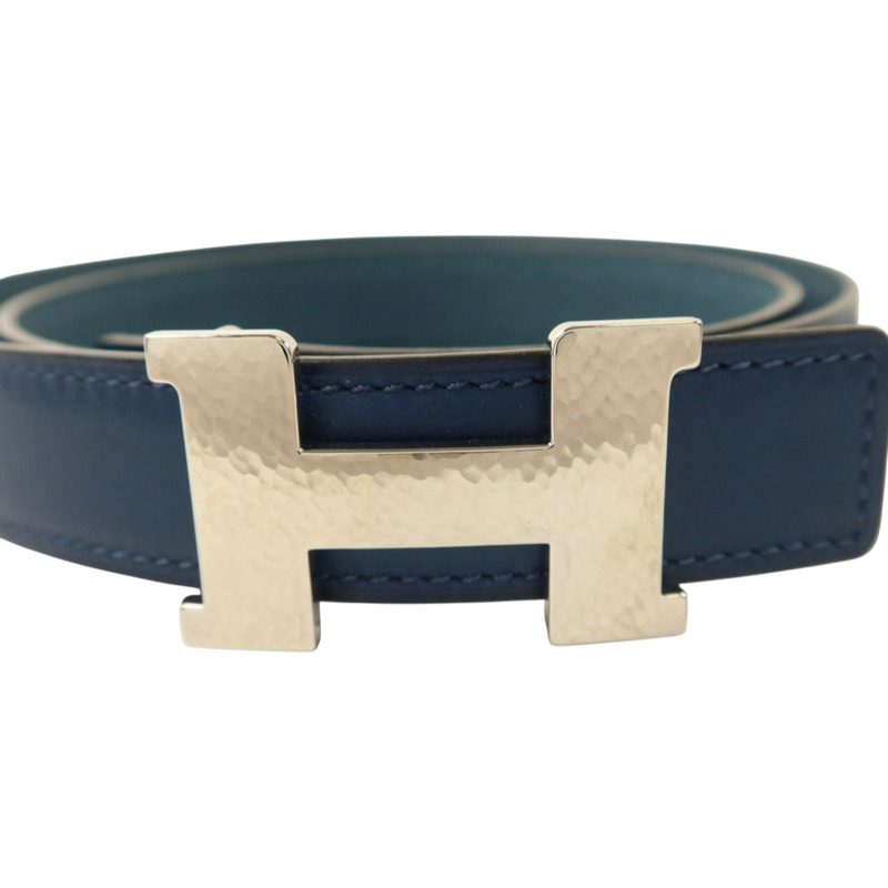 HERMES Epsom皮革/Swift皮革Reversible H Belt銀扣皮帶-2
