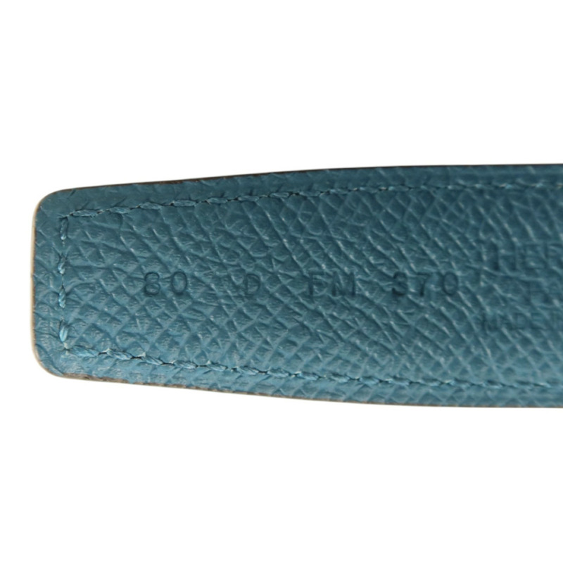 HERMES Epsom皮革/Swift皮革Reversible H Belt銀扣皮帶-4